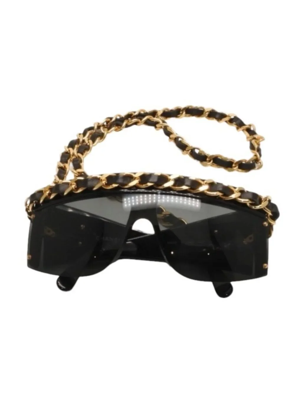 Chanel Chain Sunglasses Eyewear CC Logo Black Gold Vintage